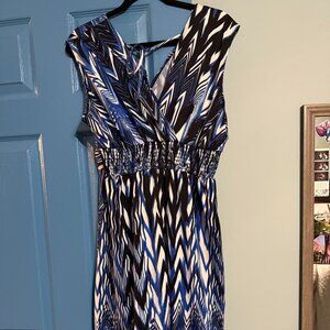 Blue and black patterned dress.